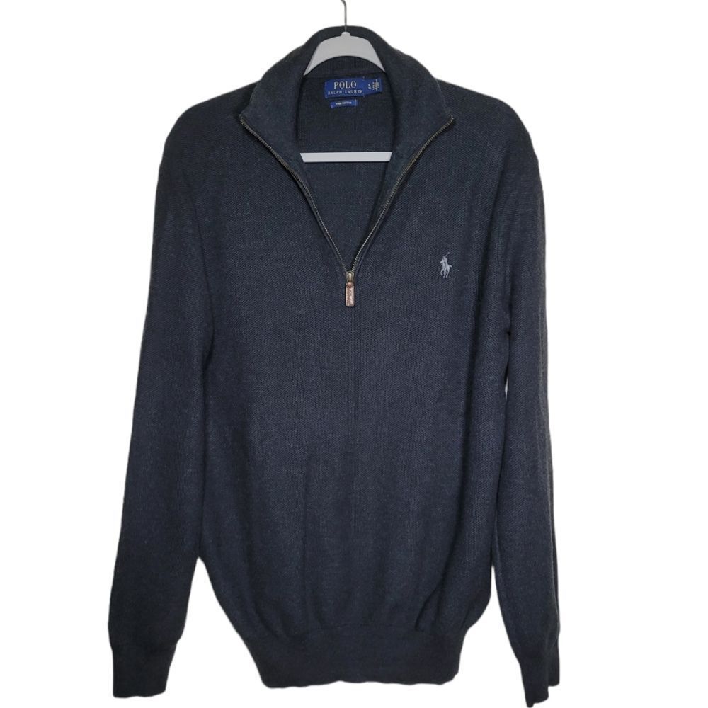 Polo Ralph Lauren 1/4 Zip Neck Pony Logo Pima Cotton Gray Knit Sweater Size XL